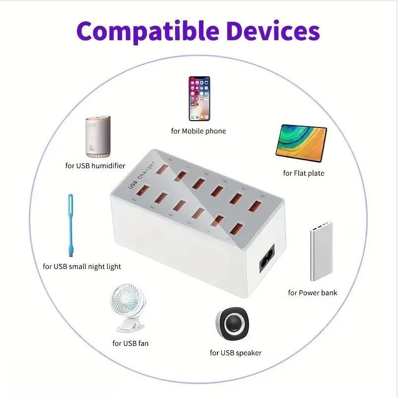 12-Port USB Charger for Home, Office, and Students