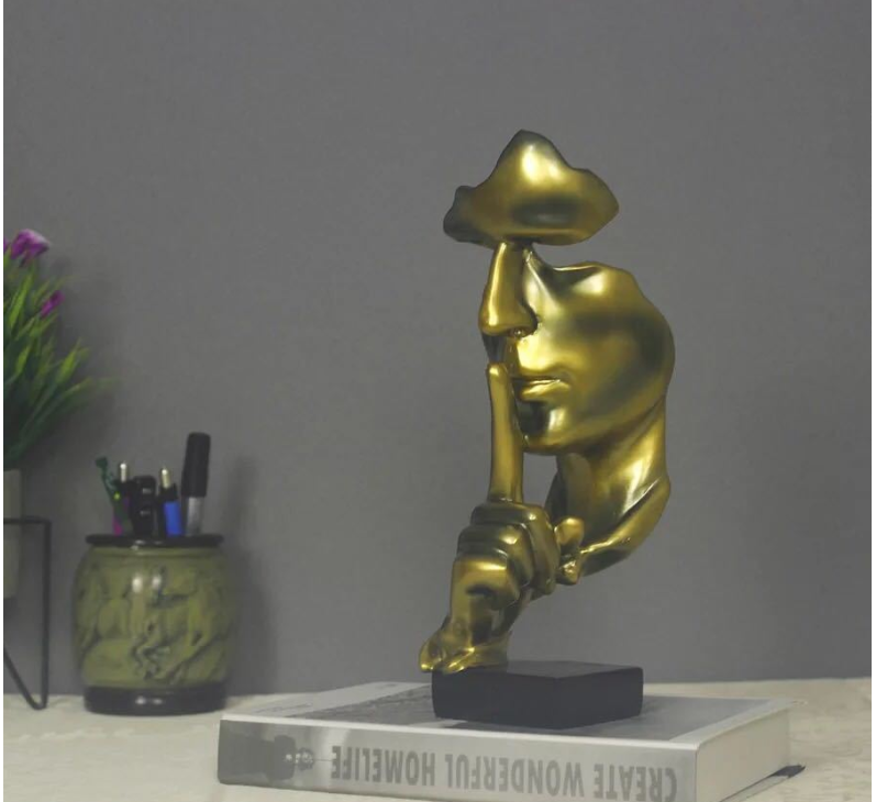 "Silent Gold Abstract Face Sculpture"