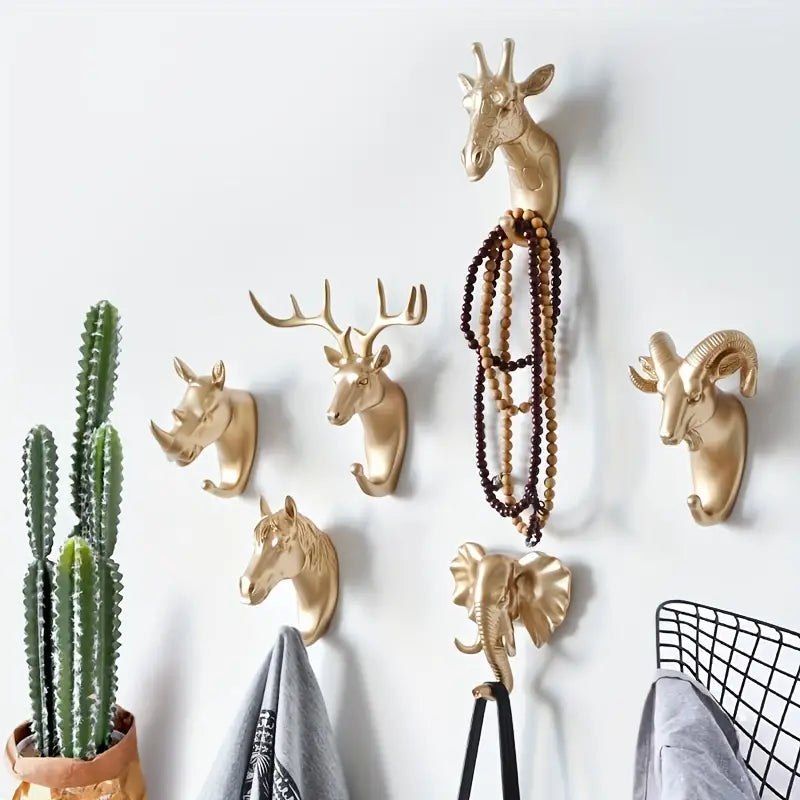 1pc Decorative Animal Head Sticky Wall Hook Rack
